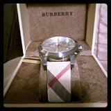 Buy Shop Burberry The City Nova White Dial Checked Brown Leather Strap Watch for Men - BU9357 USA Online