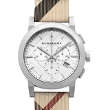 Buy Shop Burberry The City Nova White Dial Checked Brown Leather Strap Watch for Men - BU9357 USA Online
