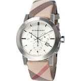 Buy Shop Burberry The City Nova White Dial Checked Brown Leather Strap Watch for Men - BU9357 USA Online