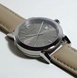Buy Shop Burberry The City Silver Dial Beige Leather Strap Unisex Watch - BU9010 USA Online