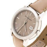 Buy Shop Burberry The City Silver Dial Beige Leather Strap Unisex Watch - BU9010 USA Online