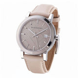 Buy Shop Burberry The City Silver Dial Beige Leather Strap Unisex Watch - BU9010 USA Online