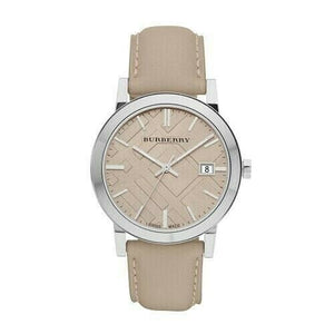 Buy Shop Burberry The City Silver Dial Beige Leather Strap Unisex Watch - BU9010 USA Online