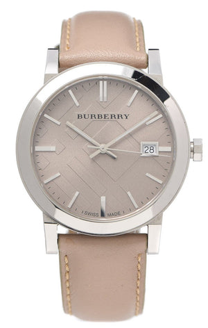 Buy Shop Burberry The City Silver Dial Beige Leather Strap Unisex Watch - BU9010 USA Online