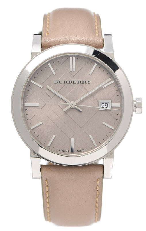 Buy Shop Burberry The City Silver Dial Beige Leather Strap Unisex Watch - BU9010 USA Online