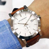 Buy Shop Burberry The City Silver Dial Brown Leather Strap Watch for Men - BU9904 USA Online