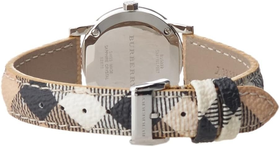Buy Shop Burberry The City Silver Dial Multicolor Haymarket Leather Strap Watch for Women - BU9222 USA Online