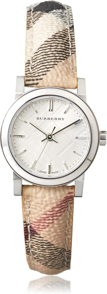 Buy Shop Burberry The City Silver Dial Multicolor Haymarket Leather Strap Watch for Women - BU9222 USA Online