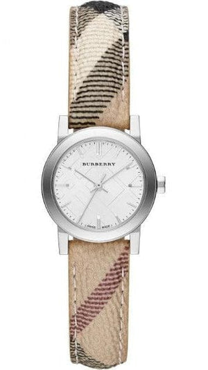 Buy Shop Burberry The City Silver Dial Multicolor Haymarket Leather Strap Watch for Women - BU9222 USA Online