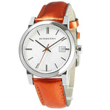Buy Shop Burberry The City Silver Dial Orange Leather Strap Watch for Women - BU9121 USA Online