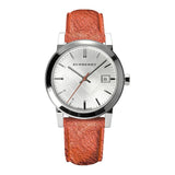 Buy Shop Burberry The City Silver Dial Orange Leather Strap Watch for Women - BU9121 USA Online