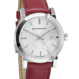 Buy Shop Burberry The City Silver Dial Red Leather Strap Watch for Women - BU9129 USA Online