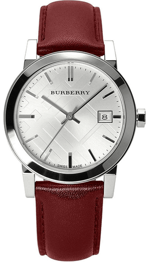 Buy Shop Burberry The City Silver Dial Red Leather Strap Watch for Women - BU9129 USA Online