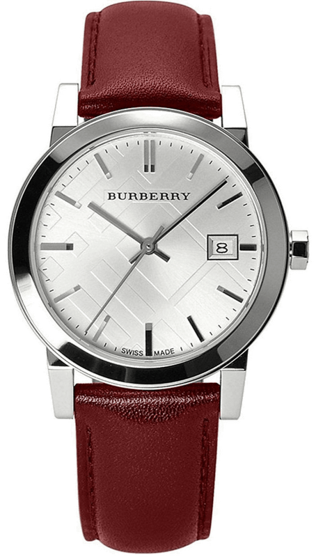 Buy Shop Burberry The City Silver Dial Red Leather Strap Watch for Women - BU9129 USA Online