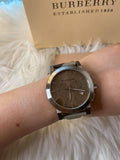 Buy Shop Burberry The City Smoke Dial Checked Brown Leather Strap Watch for Men - BU9358 USA Online