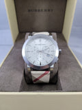Buy Shop Burberry The City Smoke Dial Checked Brown Leather Strap Watch for Men - BU9358 USA Online
