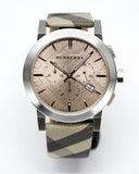 Buy Shop Burberry The City Smoke Dial Checked Brown Leather Strap Watch for Men - BU9358 USA Online