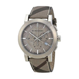 Buy Shop Burberry The City Smoke Dial Checked Brown Leather Strap Watch for Men - BU9358 USA Online