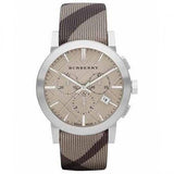 Buy Shop Burberry The City Smoke Dial Checked Brown Leather Strap Watch for Men - BU9358 USA Online