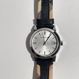 Buy Shop Burberry The City White Dial Black Haymarket Leather Strap Watch for Women - BU9150 USA Online