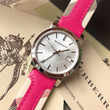 Buy Shop Burberry The City White Dial Haymarket Pink Leather Strap Watch for Women - BU9149 USA Online