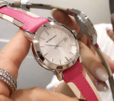 Buy Shop Burberry The City White Dial Haymarket Pink Leather Strap Watch for Women - BU9149 USA Online