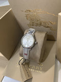 Buy Shop Burberry The Classic Guilloche Silver Dial Grey Leather Strap Watch for Women - BU10113 USA Online
