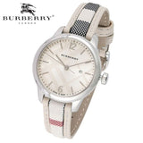 Buy Shop Burberry The Classic Guilloche Silver Dial Grey Leather Strap Watch for Women - BU10113 USA Online