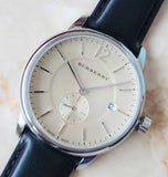 Buy Shop Burberry The Classic Horseferry Beige Dial Black Leather Strap Watch for Men - BU10000 USA Online