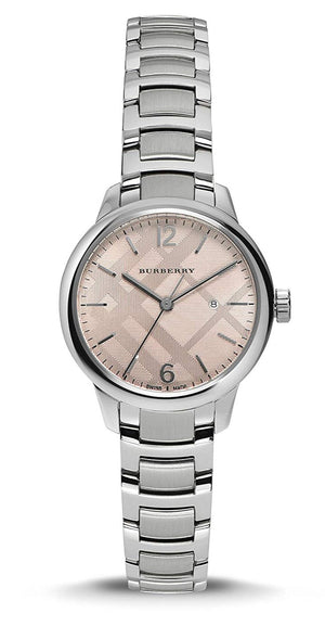 Buy Shop Burberry The Classic Pink Dial Silver Steel Strap Watch for Women - BU10111 USA Online