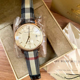 Buy Shop Burberry The Classic Round Gold Dial Brown Leather Strap Unisex Watch - BU10001 USA Online