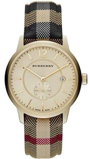 Buy Shop Burberry The Classic Round Gold Dial Brown Leather Strap Unisex Watch - BU10001 USA Online