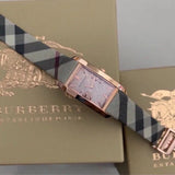 Buy Shop Burberry The Pioneer Rose Gold Dial Haymarket Brown Leather Strap Watch for Women - BU9408 USA Online