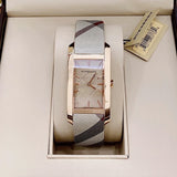 Buy Shop Burberry The Pioneer Rose Gold Dial Haymarket Brown Leather Strap Watch for Women - BU9408 USA Online