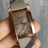 Buy Shop Burberry The Pioneer Rose Gold Dial Haymarket Brown Leather Strap Watch for Women - BU9408 USA Online