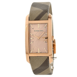 Buy Shop Burberry The Pioneer Rose Gold Dial Haymarket Brown Leather Strap Watch for Women - BU9408 USA Online