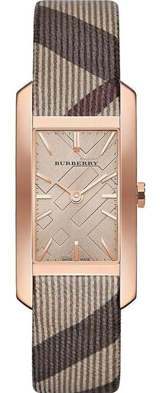 Buy Shop Burberry The Pioneer Rose Gold Dial Haymarket Brown Leather Strap Watch for Women - BU9408 USA Online