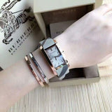Buy Shop Burberry The Pioneer Silver Dial Haymarket Beige Leather Strap Watch for Women - BU9406 USA Online