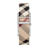 Buy Shop Burberry The Pioneer Silver Dial Haymarket Beige Leather Strap Watch for Women - BU9406 USA Online