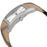 Buy Shop Burberry The Pioneer Silver Dial Haymarket Beige Leather Strap Watch for Women - BU9406 USA Online