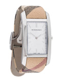 Buy Shop Burberry The Pioneer Silver Dial Haymarket Beige Leather Strap Watch for Women - BU9406 USA Online