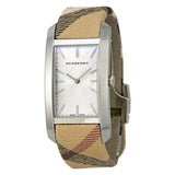 Buy Shop Burberry The Pioneer Silver Dial Haymarket Beige Leather Strap Watch for Women - BU9406 USA Online