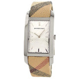 Buy Shop Burberry The Pioneer Silver Dial Haymarket Beige Leather Strap Watch for Women - BU9406 USA Online