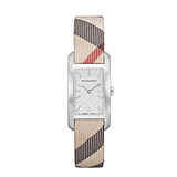 Buy Shop Burberry The Pioneer Silver Dial Haymarket Beige Leather Strap Watch for Women - BU9406 USA Online