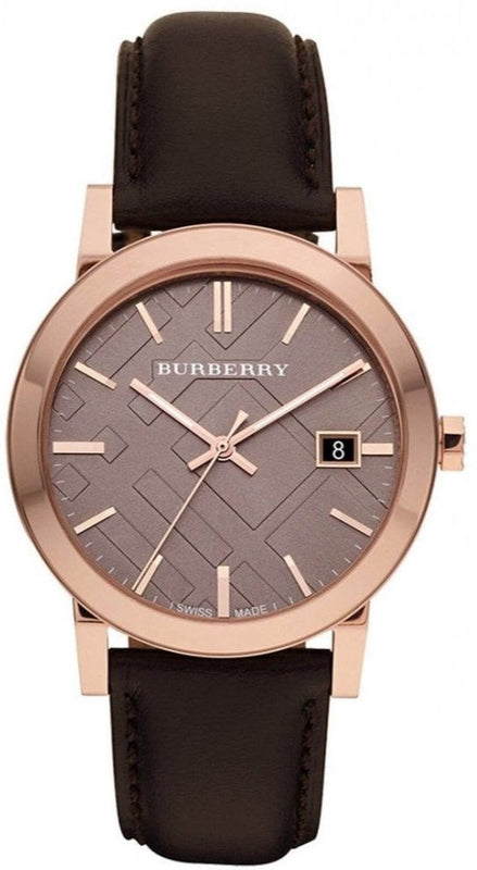 Buy Shop Burberry The City Grey Dial Brown Leather Strap Unisex Watch - BU9755 USA Online