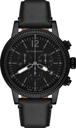 Buy Shop Burberry Utilitarian Chronograph Black Dial Black Leather Strap Watch for Men - BU7827 USA Online