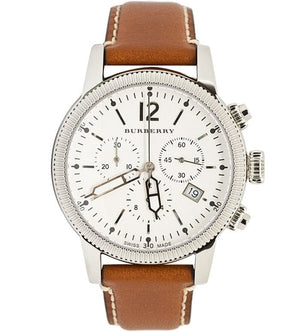Buy Shop Burberry Utilitarian Chronograph White Dial Brown Leather Strap Watch for Men - BU7817 USA Online