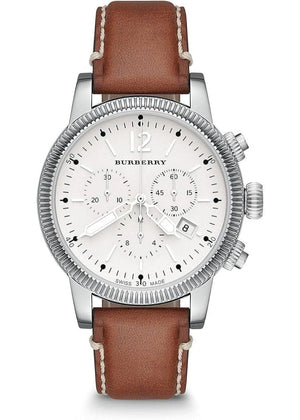 Buy Shop Burberry Utilitarian Chronograph White Dial Brown Leather Strap Watch for Men - BU7817 USA Online