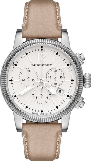 Buy Shop Burberry Utilitarian Chronograph White Dial Pink Leather Strap Watch for Women - BU7816 USA Online