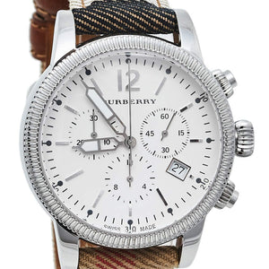 Buy Shop Burberry Utilitarian Chronograph White Dial Tri Tone Leather Strap Watch for Women - BU7820 USA Online